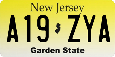 NJ license plate A19ZYA