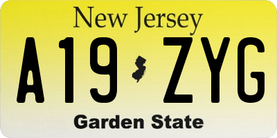 NJ license plate A19ZYG