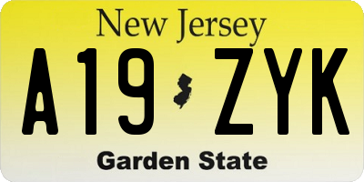 NJ license plate A19ZYK