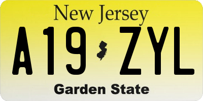 NJ license plate A19ZYL