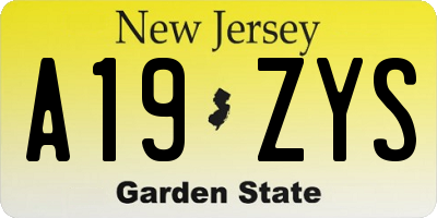 NJ license plate A19ZYS