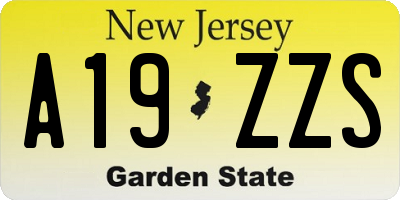 NJ license plate A19ZZS