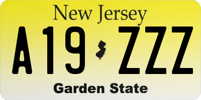 NJ license plate A19ZZZ