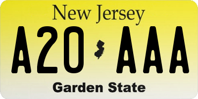 NJ license plate A20AAA