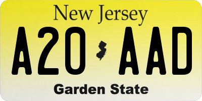 NJ license plate A20AAD