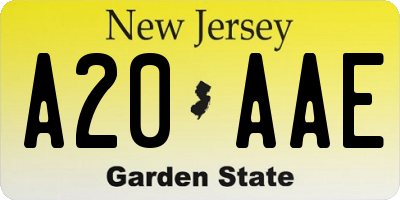 NJ license plate A20AAE