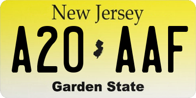NJ license plate A20AAF