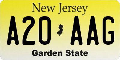NJ license plate A20AAG