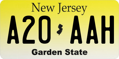NJ license plate A20AAH