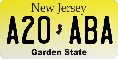 NJ license plate A20ABA