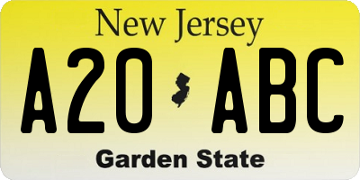NJ license plate A20ABC