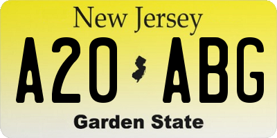 NJ license plate A20ABG