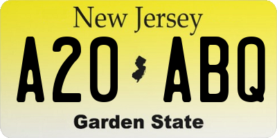 NJ license plate A20ABQ