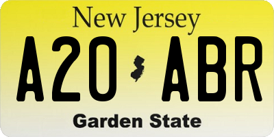 NJ license plate A20ABR