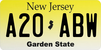 NJ license plate A20ABW