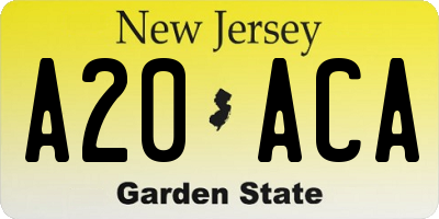 NJ license plate A20ACA
