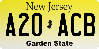NJ license plate A20ACB
