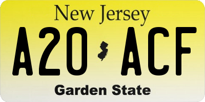 NJ license plate A20ACF