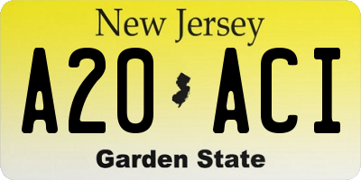 NJ license plate A20ACI