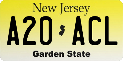 NJ license plate A20ACL