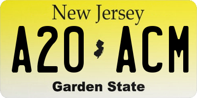 NJ license plate A20ACM