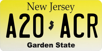 NJ license plate A20ACR