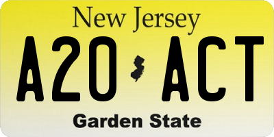 NJ license plate A20ACT