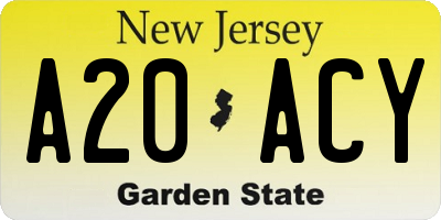 NJ license plate A20ACY