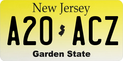 NJ license plate A20ACZ