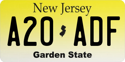 NJ license plate A20ADF
