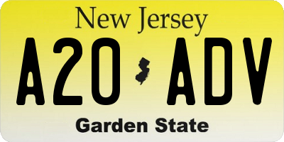 NJ license plate A20ADV