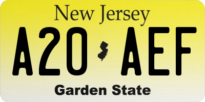NJ license plate A20AEF
