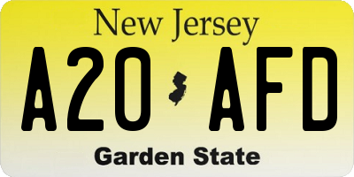 NJ license plate A20AFD