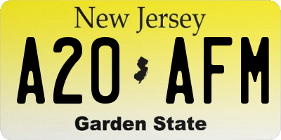 NJ license plate A20AFM