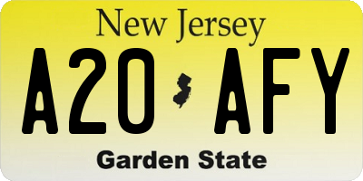 NJ license plate A20AFY
