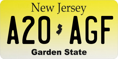 NJ license plate A20AGF