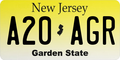 NJ license plate A20AGR