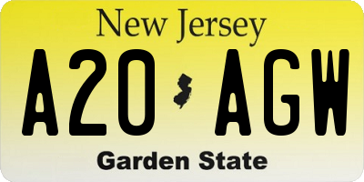 NJ license plate A20AGW