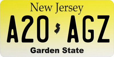 NJ license plate A20AGZ
