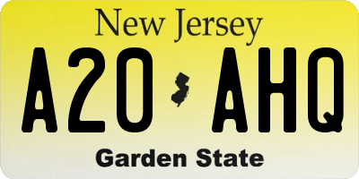 NJ license plate A20AHQ