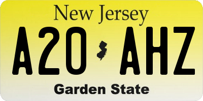 NJ license plate A20AHZ