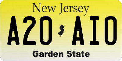 NJ license plate A20AIO