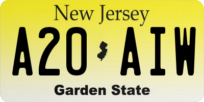 NJ license plate A20AIW