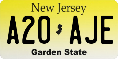NJ license plate A20AJE