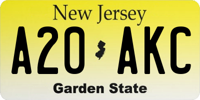 NJ license plate A20AKC