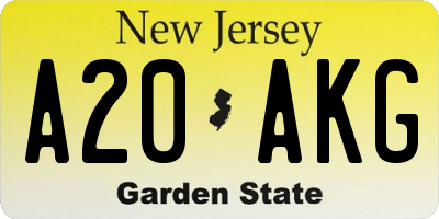 NJ license plate A20AKG