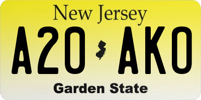NJ license plate A20AKO