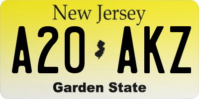 NJ license plate A20AKZ