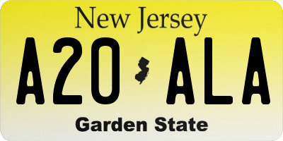 NJ license plate A20ALA
