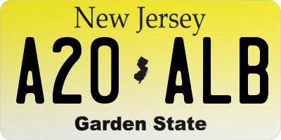NJ license plate A20ALB